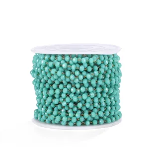Turquoise crystal glass bead chain detail, perfect for DIY jewelry making and crafts.