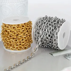 Bobine de chaîne en acier inoxydable pour bijoux DIY, chaîne dorée et argentée pour collier.