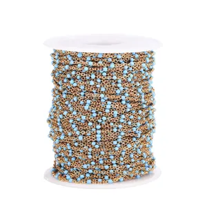 Stainless steel turquoise enamel beaded chain gold color DIY jewelry making supply spool