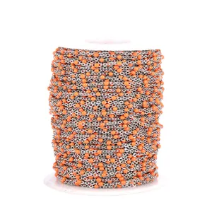 Stainless steel orange enamel beaded chain roll for DIY jewelry making crafts supply.