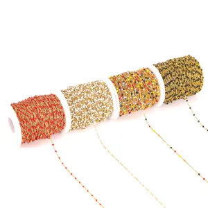 Stainless steel enamel beaded chain rolls colorful DIY jewelry making supplies wholesale.