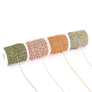 Stainless steel enamel bead chains colorful DIY handmade jewelry making supplies detail shot.