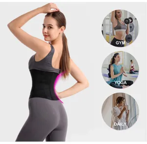 Women sport waist trainer detail, elastic black shapewear belt for fitness gym yoga daily.