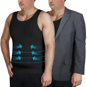 Camiseta sin mangas moldeadora para hombre, camiseta interior elástica de compresión negra.