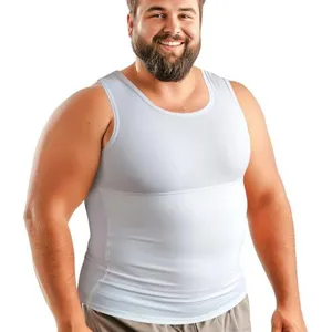 Camiseta sin mangas de compresión para hombre moldeadora blanca ajuste slim ropa interior deportiva.