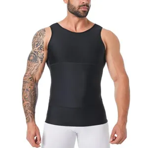 Chaleco moldeador de compresión negro para hombre para fitness, soporte elástico y capa de base.