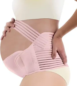Adjustable maternity support belt for pregnancy belly and back relief breathable pink design.
