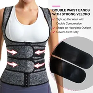 Neoprene waist trainer vest with double compression bands and hook closure for slimming.