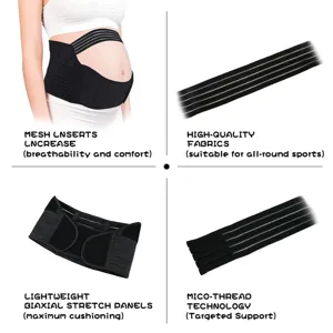 Maternity support belt detail showcasing breathable mesh inserts and stretchy fabric.