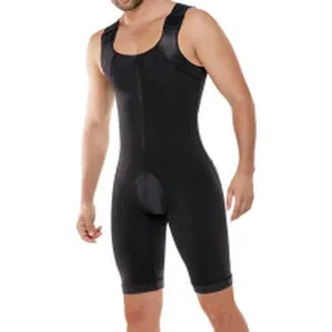 Men black compression shapewear bodysuit front zipper open pouch slimming underwear tank top