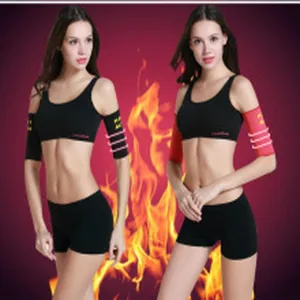 Women fitness sports bra and shorts set with arm shapers for slimming and active workout wear.