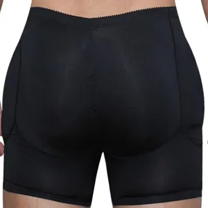 Men's black shapewear boxer briefs with butt lifter design for enhanced body shaping and fit.