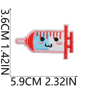Cute cartoon medical syringe embroidery cloth patch decorative badge detailed view