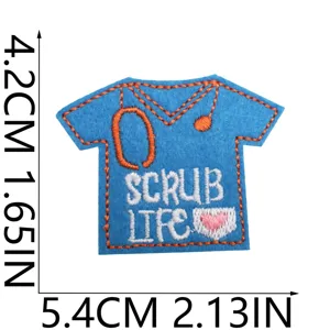 Blue nurse scrub shape embroidered patch with stethoscope and scrub life text design.