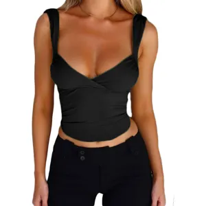 Damen Sommer sexy lässig slim fit schwarz crop tank top ärmellos einfarbig basic unterhemd