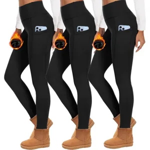 Leggings da Donna a Vita Alta Foderati in Pile Pantaloni da Yoga Termici Invernali Con Tasche Aderenti Elasticizzati Lunghezza Caviglia