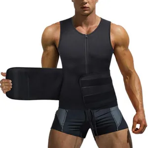 Men workout sweat sauna vest waist trainer zipper double belt neoprene shaper top