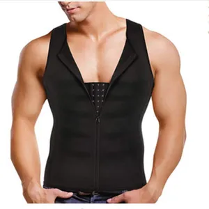 Men black neoprene sweat vest waist trainer zip up slimming body shaper fitness workout tank top