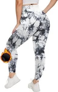 Leggings yoga a vita alta tye dye imbottiti in pile con tasche inverno fitness