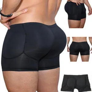 Men high waist padded shapewear boxer briefs tummy control hip enhancer butt lifter underwear black