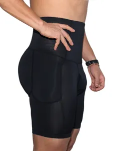 Men's high waist hip enhancer shaper shorts, black athletic compression underwear for men shaping.