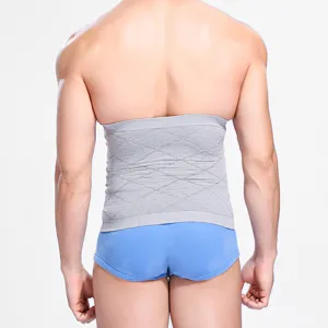 Men's grey elastic waist shaper girdle belly trimmer breathable slimming body binder wrap