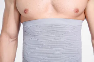 Men grey compression waist shaper belly band elastic knit fabric close up display