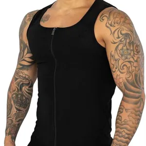Hommes gilet de sudation noir fermeture éclair body shaper fitness salle de sport