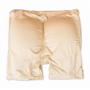 Men shapewear butt lifter padded boxer shorts breathable beige underwear detail view.