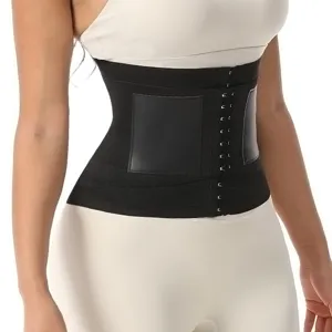 Cinturilla moldeadora negra con cierre de ganchos, faja reductora para entrenamiento fitness.