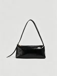Sac Sous le Bras Rétro Minimaliste en Cuir PU pour Femmes Grande Capacité Texture Cuir Ciré Sac Fourre-tout à Épaule Décontracté