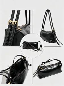 Sac à épaule noir élégant pour femme, sac fourre-tout en cuir PU pour travail quotidien.