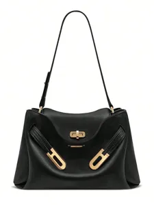 Sac à Main Femme Nouveau Style Kelly Fermoir en Cuir PU Grande Capacité Polyvalent Navette Épaule Bandoulière Sous l'Aisselle pour le Quotidien