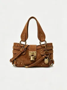 Borsa a Tracolla da Moto Vintage Y2K per Donna Pelle PU Serratura a Rivetto Texture in Velluto Borsa a Spalla 2026 Autunno