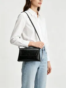 Sac bandoulière noir minimaliste pour femme élégant sac à rabat pour le travail quotidien