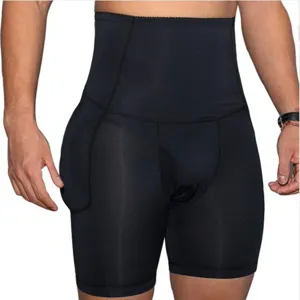Men high waist hip lifting shapewear boxer briefs tummy control black breathable body shaper