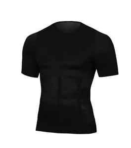 Men seamless compression short sleeve body shaper tummy control slim fit fitness shirt.