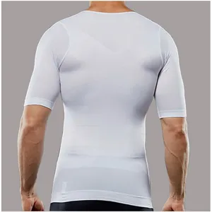 Men seamless body shaping short sleeve compression shirt posture corrector breathable gym top