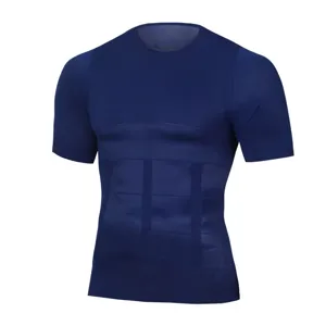 Men seamless compression body shaping short sleeve t-shirt main view displaying abdominal panel.