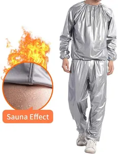 Tuta sauna unisex in PVC argentato per fitness, perdita di peso e allenamento.