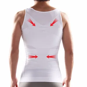 Camiseta de compresión moldeadora blanca para hombre vista trasera vientre plano