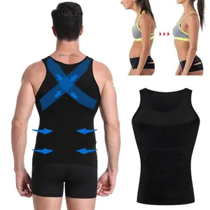 Chaleco Modelador Negro De Hombre Compresión Body Reductor Vientre Corrector Postura