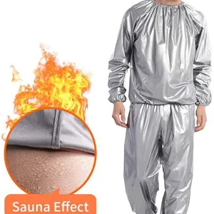 Tuta sauna in PVC argentato per uomo e donna, tuta da sudorazione fitness per allenamento.