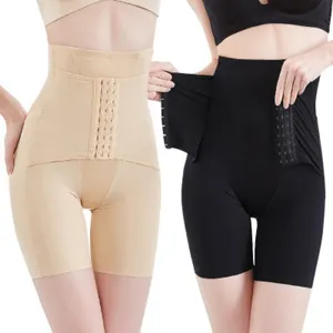 Damen Hohe Taille Postpartale Miedershorts Mit Haken-Und-Ösen-Verschluss Vorne Bauchkontrolle Po-Lifting Body Shaper Unterwäsche