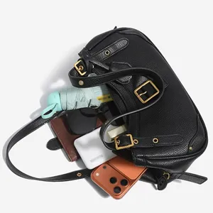 Bolso de hombro estilo moto para mujer, elegante bolso de cuero versátil y casual.