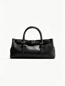 Damen Urban Minimalistisch PU Leder Umhängetasche Schnallen Dekor Pendler Handtasche Umhängetasche Büro Aktentasche Einfarbig