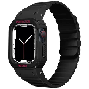 Custodia e cinturino per orologio in silicone magnetico nero, dettaglio protezione robusta.
