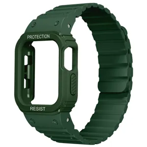 Cinturino in silicone e custodia protettiva per smartwatch, design magnetico verde scuro.