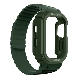 Custodia protettiva robusta in silicone e cinturino magnetico verde scuro per orologi.