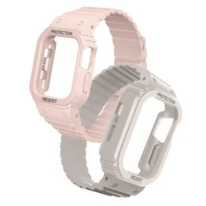 Vista dettagliata del cinturino della cassa dell'orologio in silicone robusto per Apple Watch.
